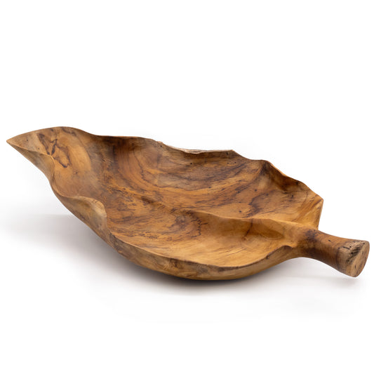 Große blattförmige Teakholzschale - 40x24x5cm