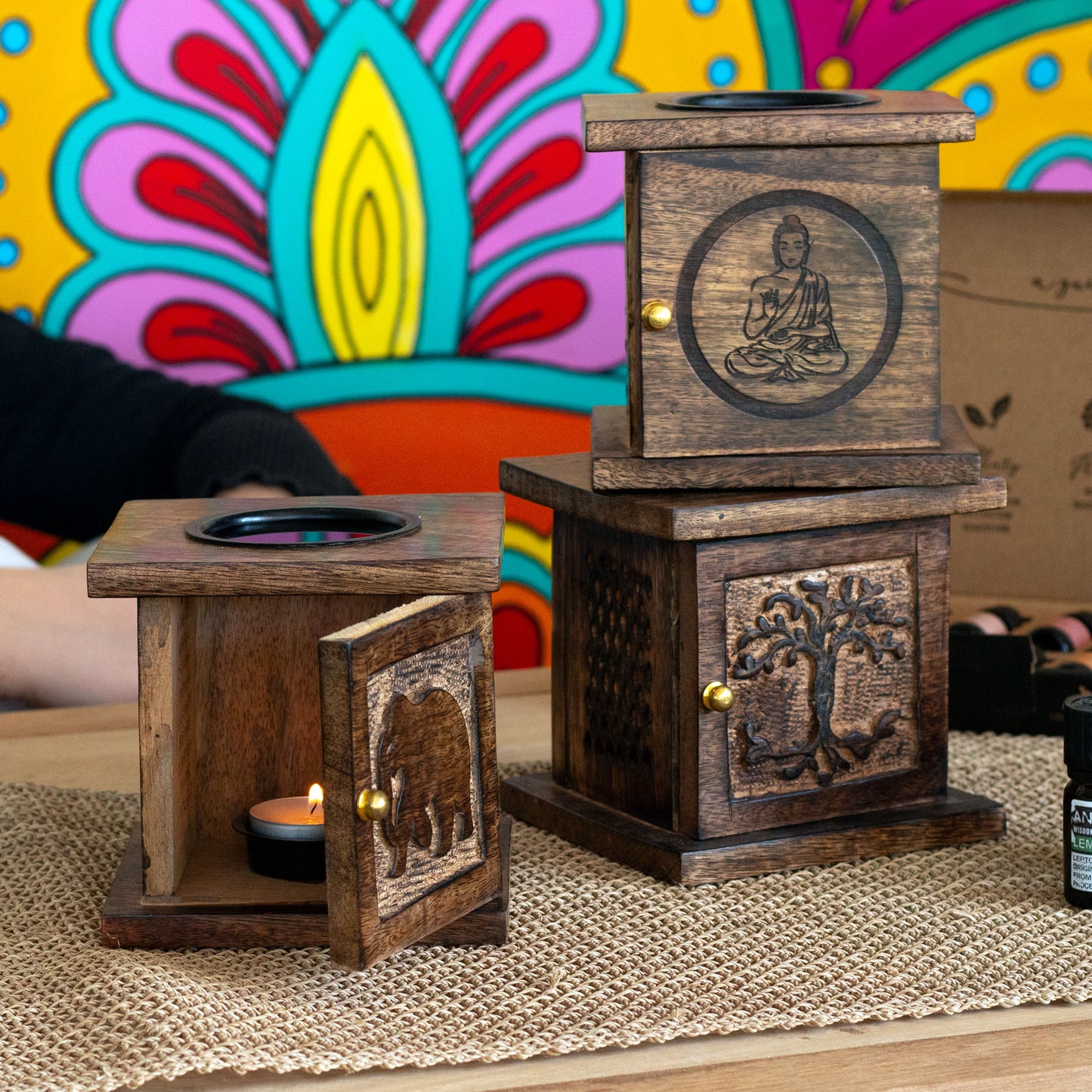 Mango Wood Oil Burner - Tree of Life