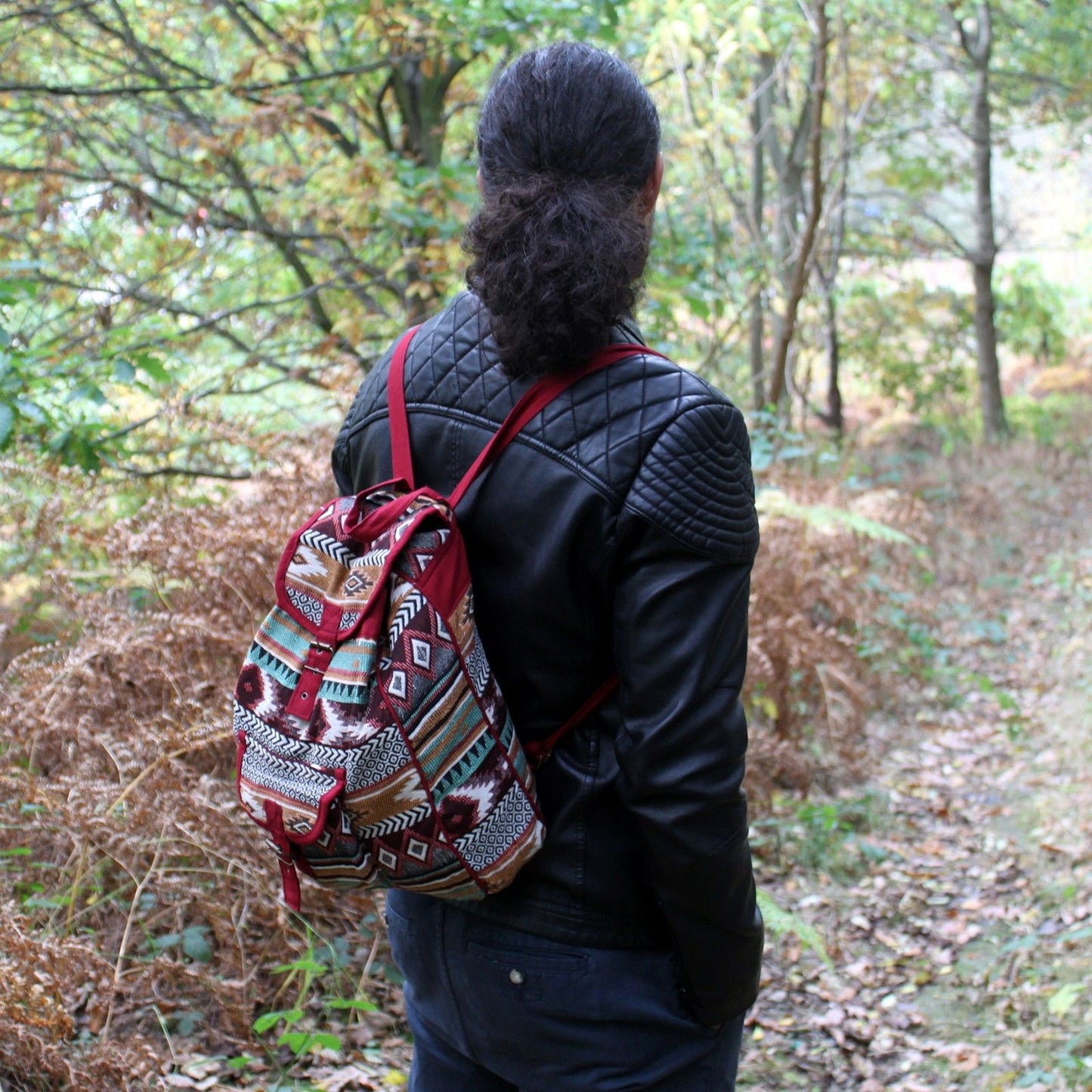 Jacquard-Tasche - Schokoladenfarbener Rucksack