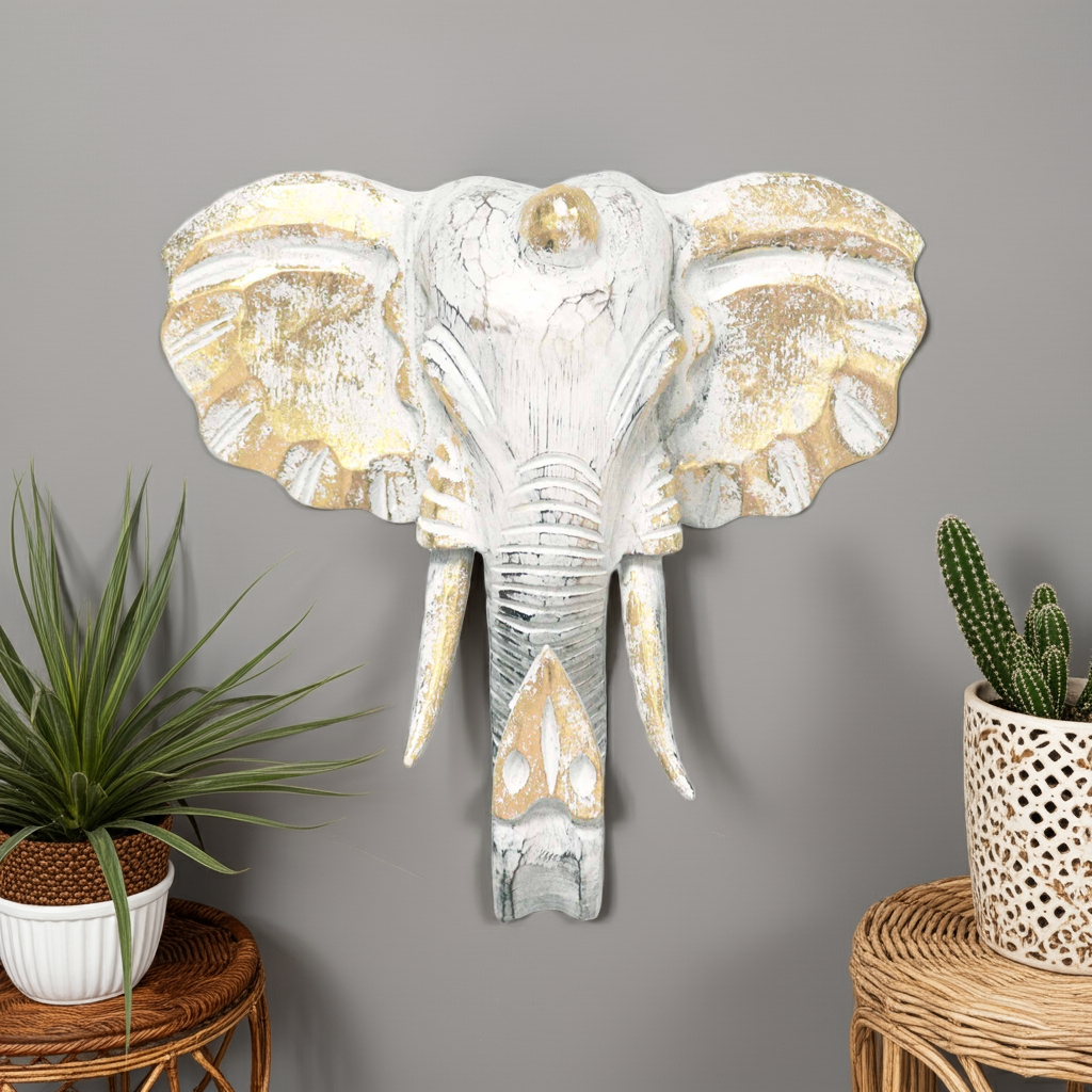 Handgesneden Houten Olifantenkop – 29x26 cm
