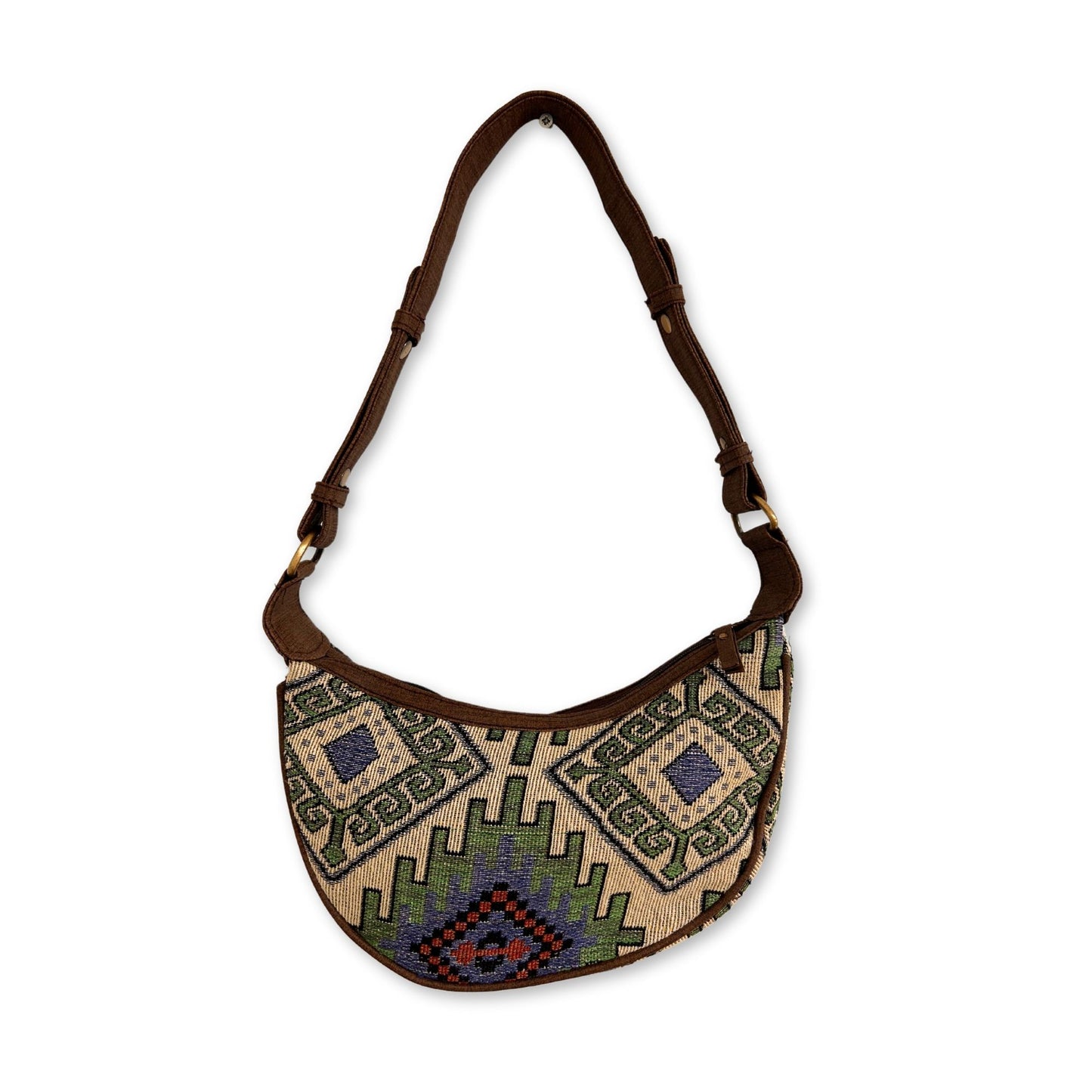 Jacquard Hobo Tasche - Geo-Green (Brauner Riemen)