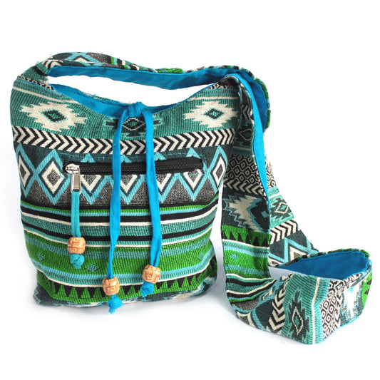 Jacquard-Tasche - Türkisfarbene Schultertasche