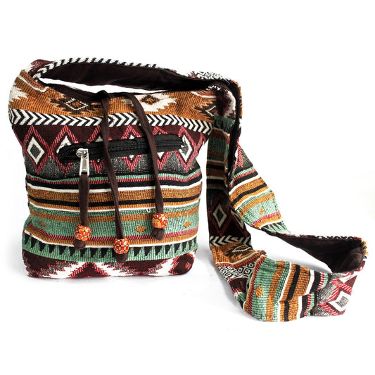 Jacquard-Tasche - Schokoladenfarbene Schultertasche