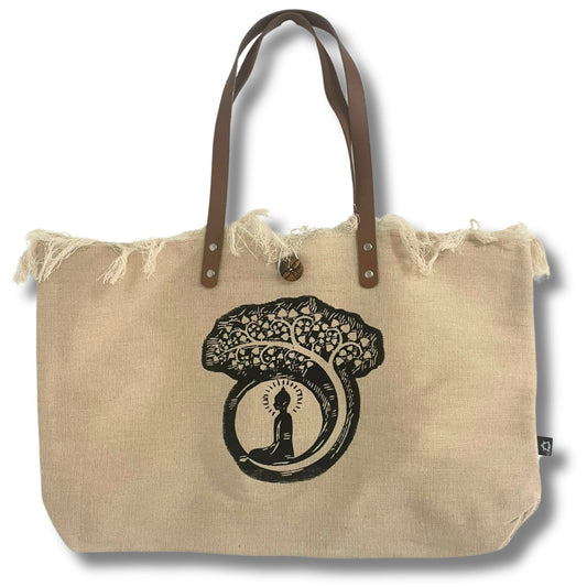 Natürliche Tote Bag mit Ledergriff - Buddha