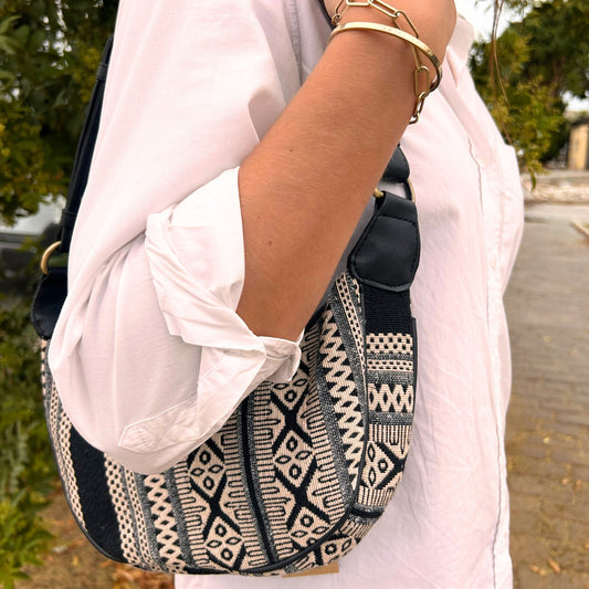 Jacquard-Hobo-Tasche - Grau Metro (schwarzer Riemen)