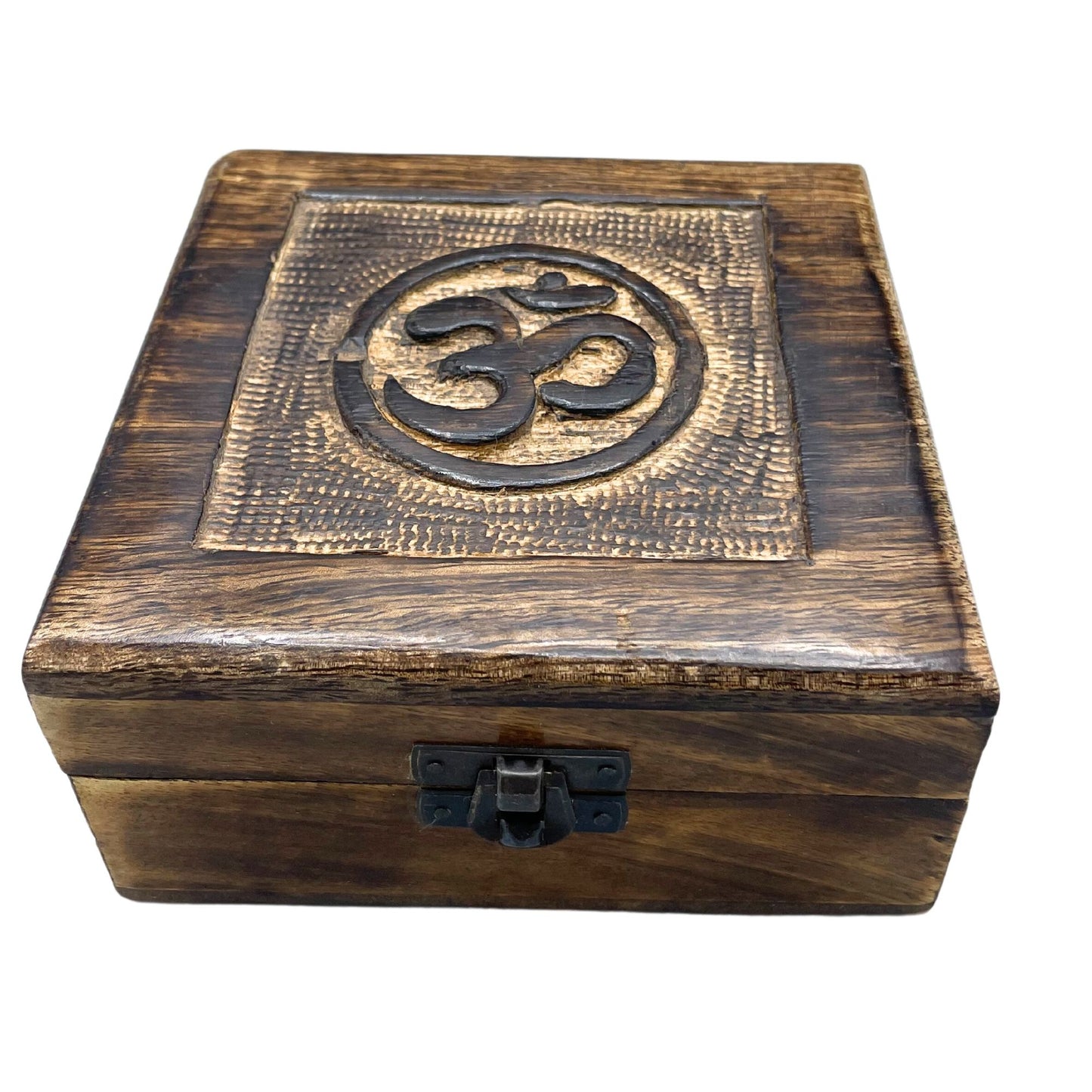 Quadratische Holz-Erinnerungsbox 13x13x6cm - Om