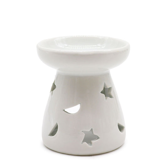 1x Sm Classic White Oil Burner - Moon & Star