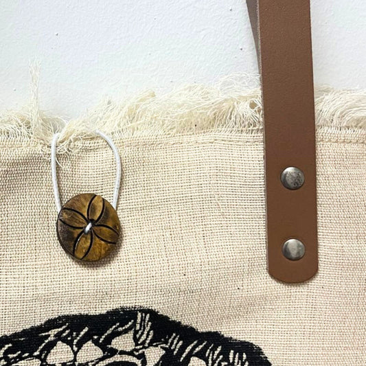 Natürliche Tote Bag mit Ledergriff - Blume des Lebens