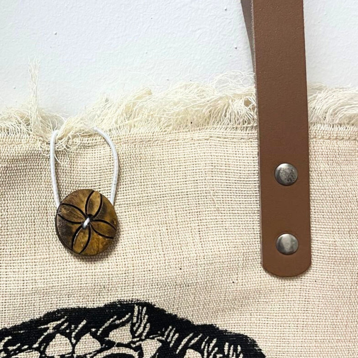Natural Tote Bag Leather Handle - Mandala