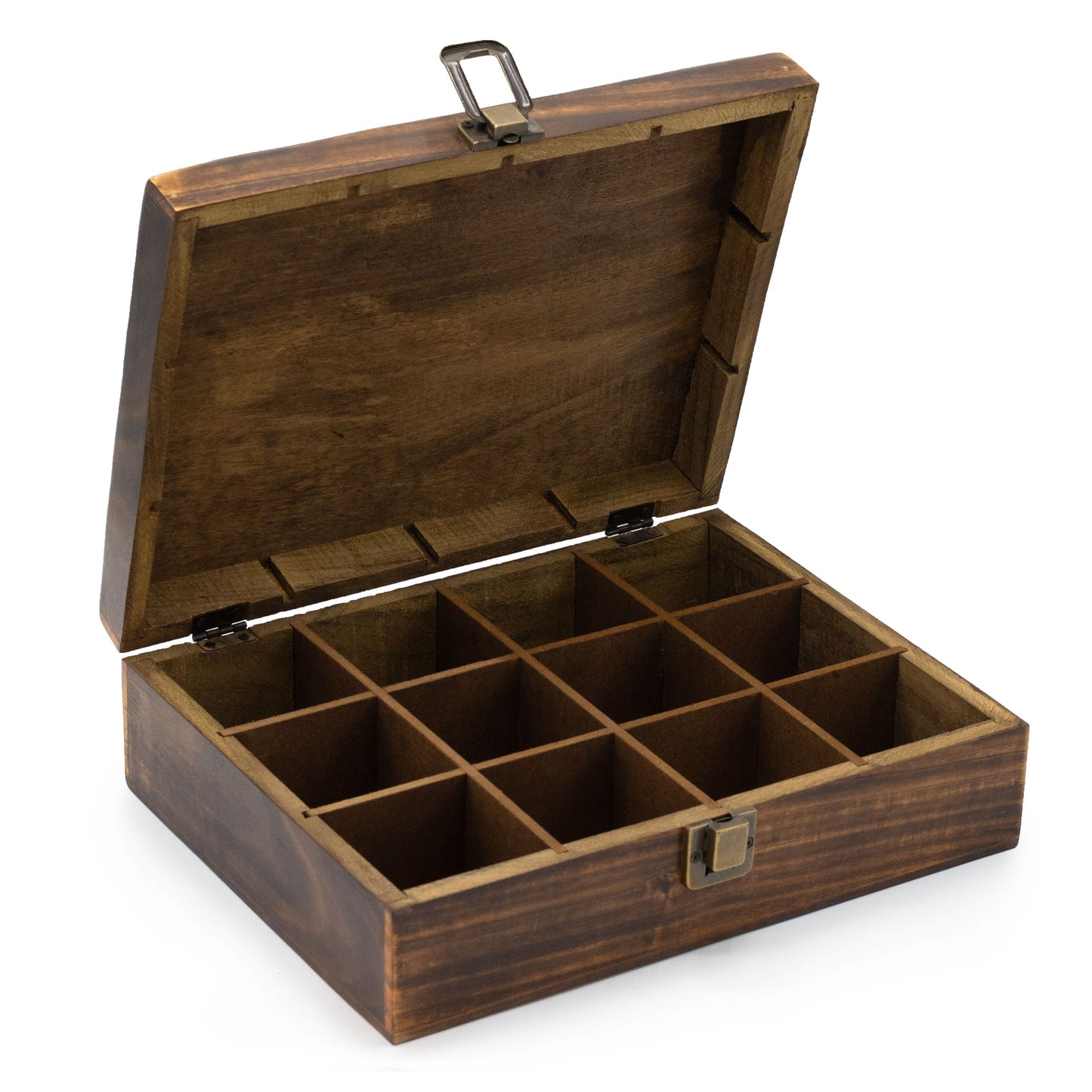 Hand-carved Mango Tea Box - 12 Compartments