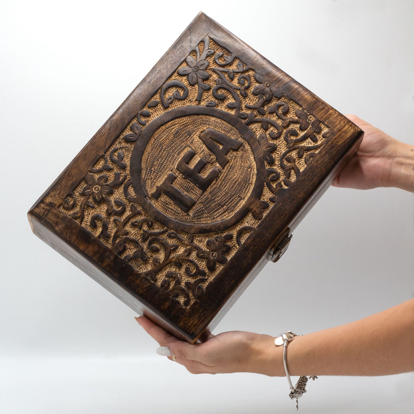 Hand-carved Mango Tea Box - 12 Compartments