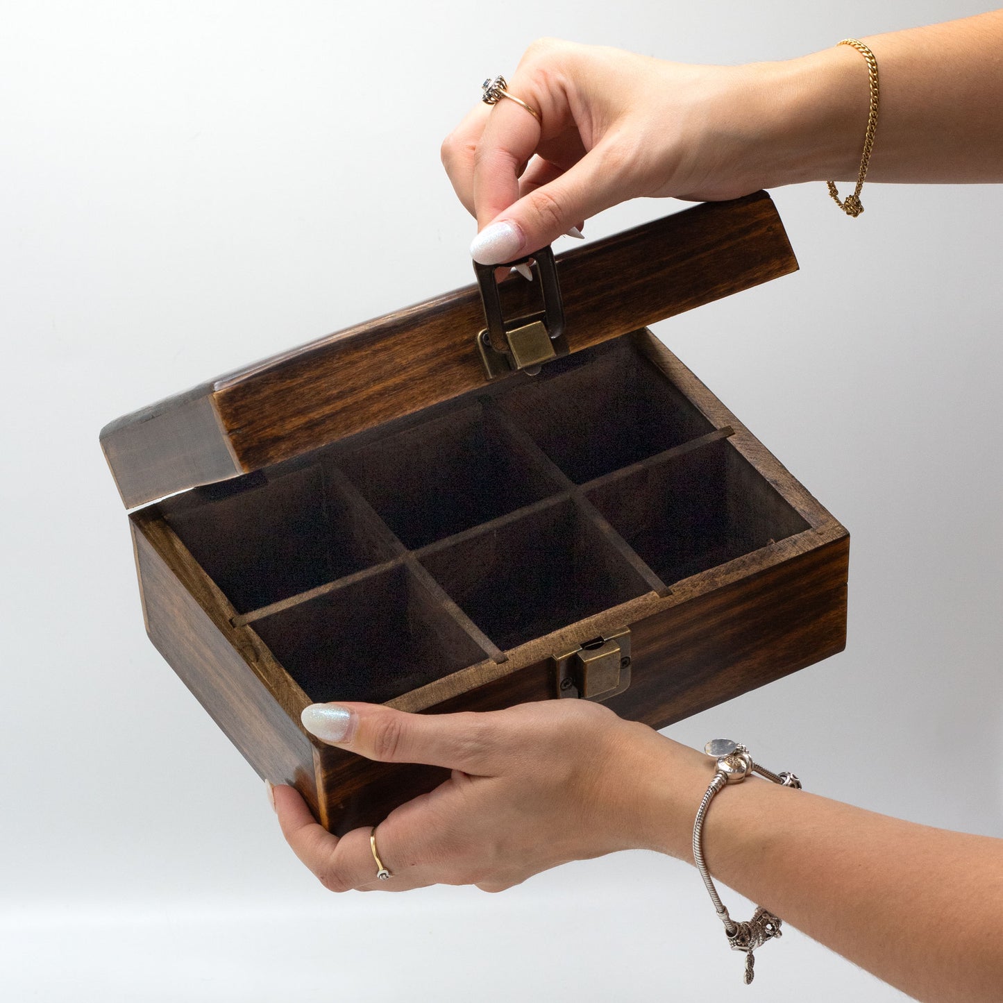 Hand-carved Mango Tea Box - 6 Compartments